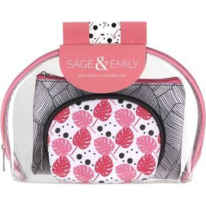 Sage & Emily 3 Piece Vinyl Travel Cosmetic Bag Set, Clear/Pink/White/Black